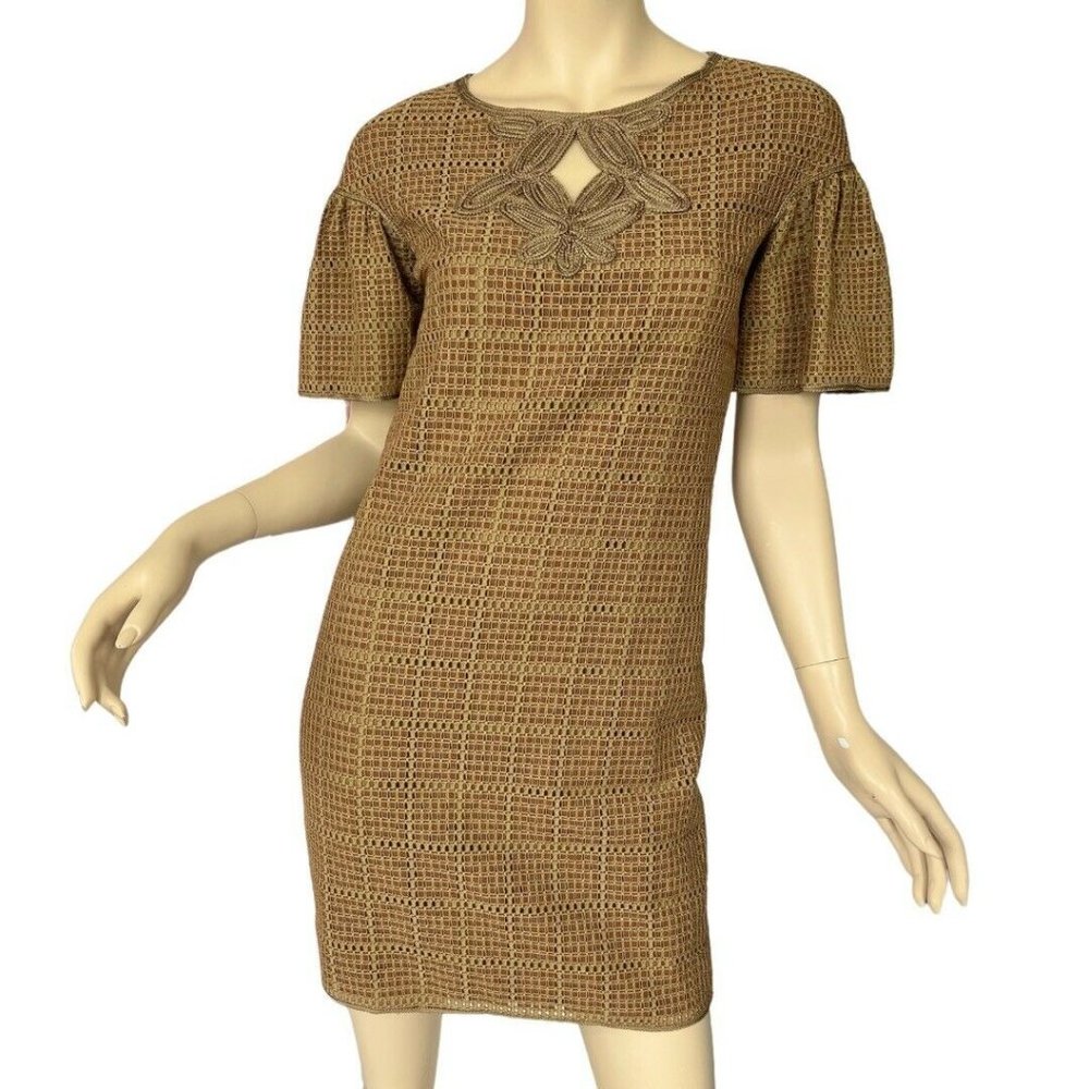 Vintage Max Studio Cocktail Dress Brown Keyhole Back Size XS